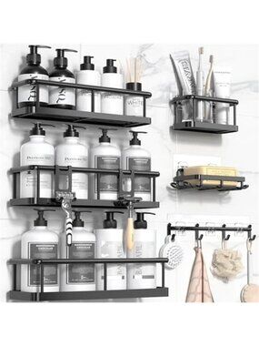 Shower Caddy Wall Mount Stainless Steel Bathroom Organizer Adhesive Shelves Set